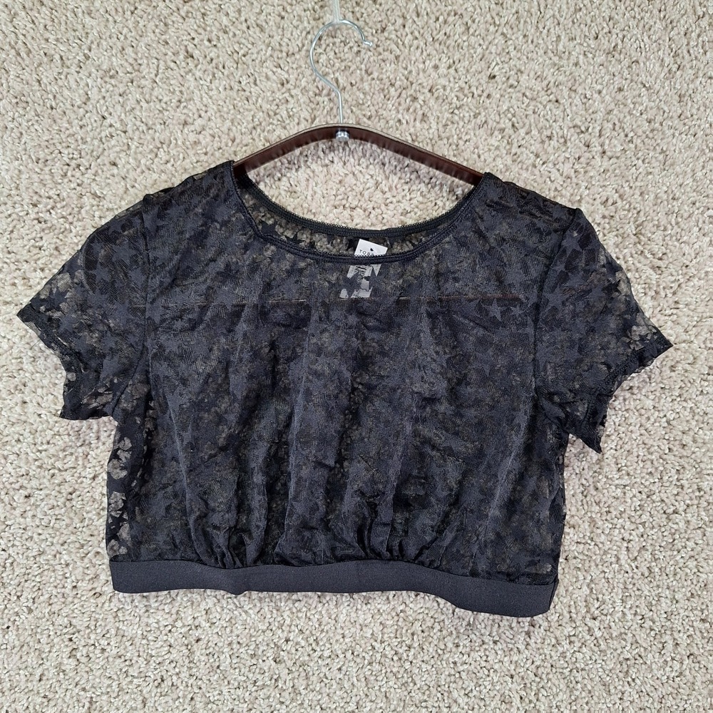 Torrid Bralette Women 0 Black Star Mesh Short Sleeve Bralette Crop Top Goth
